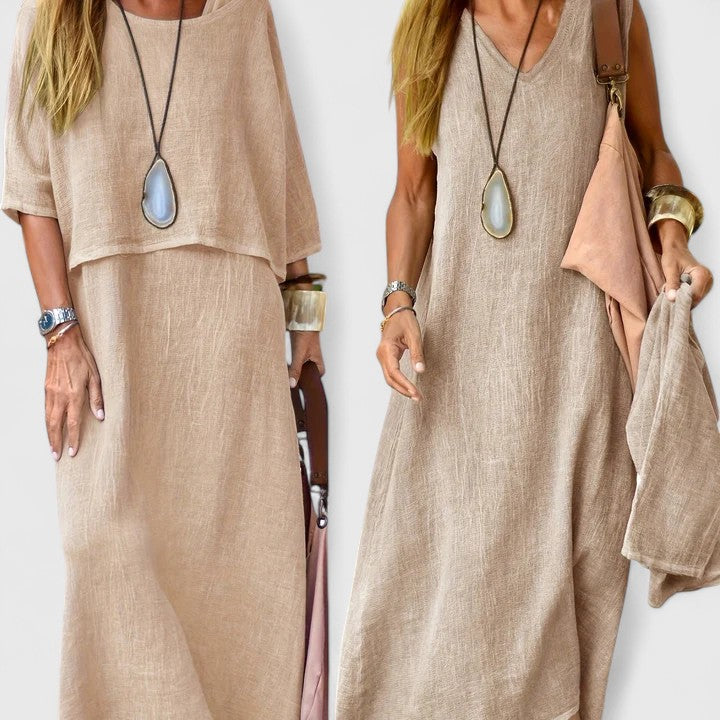 Layla | Women's Two-Piece Set Maxi Dress & Short-Sleeved Top