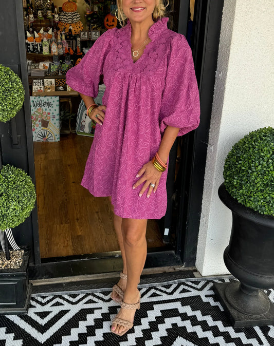 Arianna | Women's Puff Sleeve Short Dress V-Neck Smock Babydoll