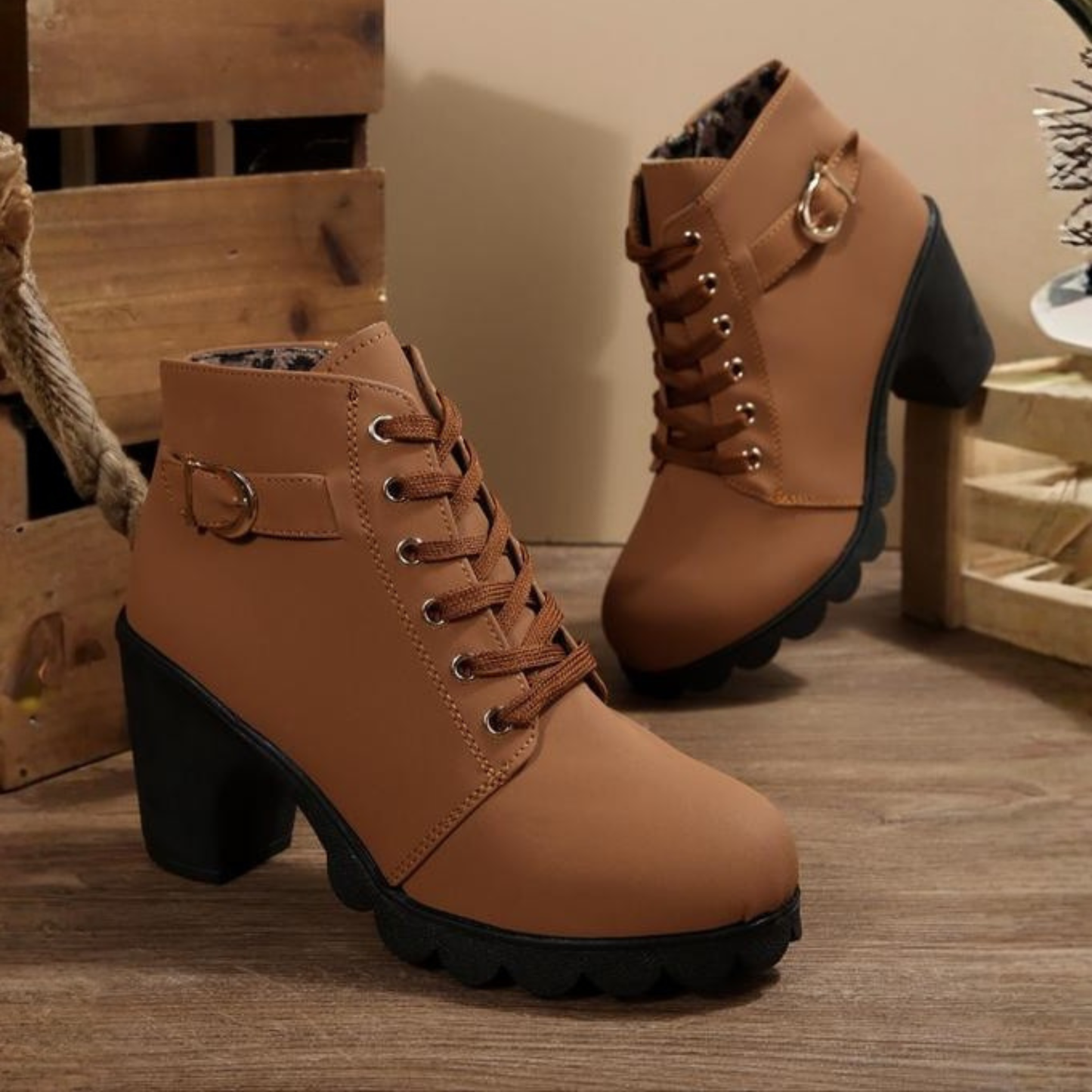 Julie | Trendy Lace-Up Chunky Ankle Boots