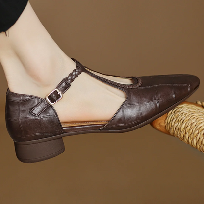 Colleen | Women's Leather T-Strap Mary Jane Flats Pointed Toe Flat