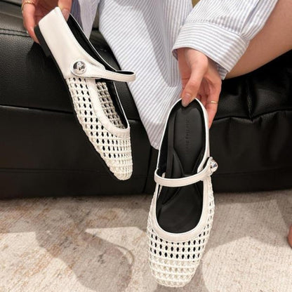 Crystal | Women's Mary Jane Mules Woven Flat Slip On Shoes