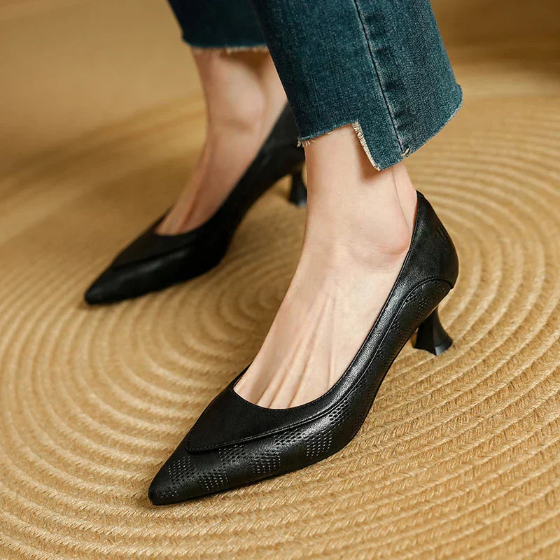 Eva | Women's Pointed Toe Kitten Heel Pumps Slip On Mid Heel