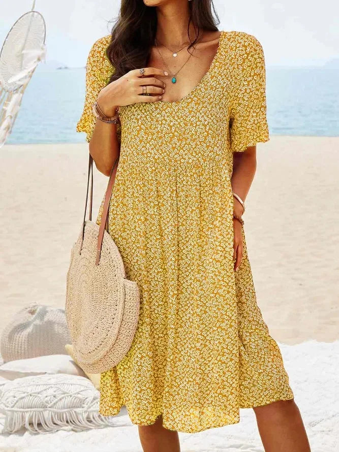 Penelope | Women's Ditsy Floral V-Neck Short-Sleeved Smock Dress