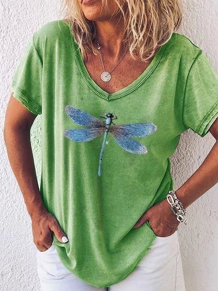 Bianca | Women's Dragonfly Print V-Neck Short Sleeve Relaxed Tee