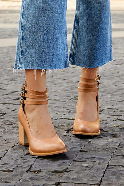 Sharon | Smooth Sandals with Ankle Strap and Thick Heel