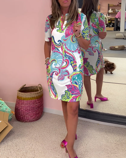 Ellie | Women's V Neck Tummy Control Printed Draped Dress Everyday Summer