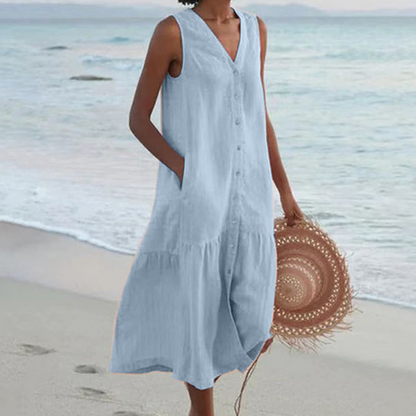 Brinley | No-Sleeve Buttoned Mid-Length Dress