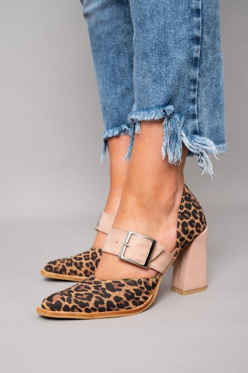 Margaret | Leopard Suede Sandals with Stable Heel