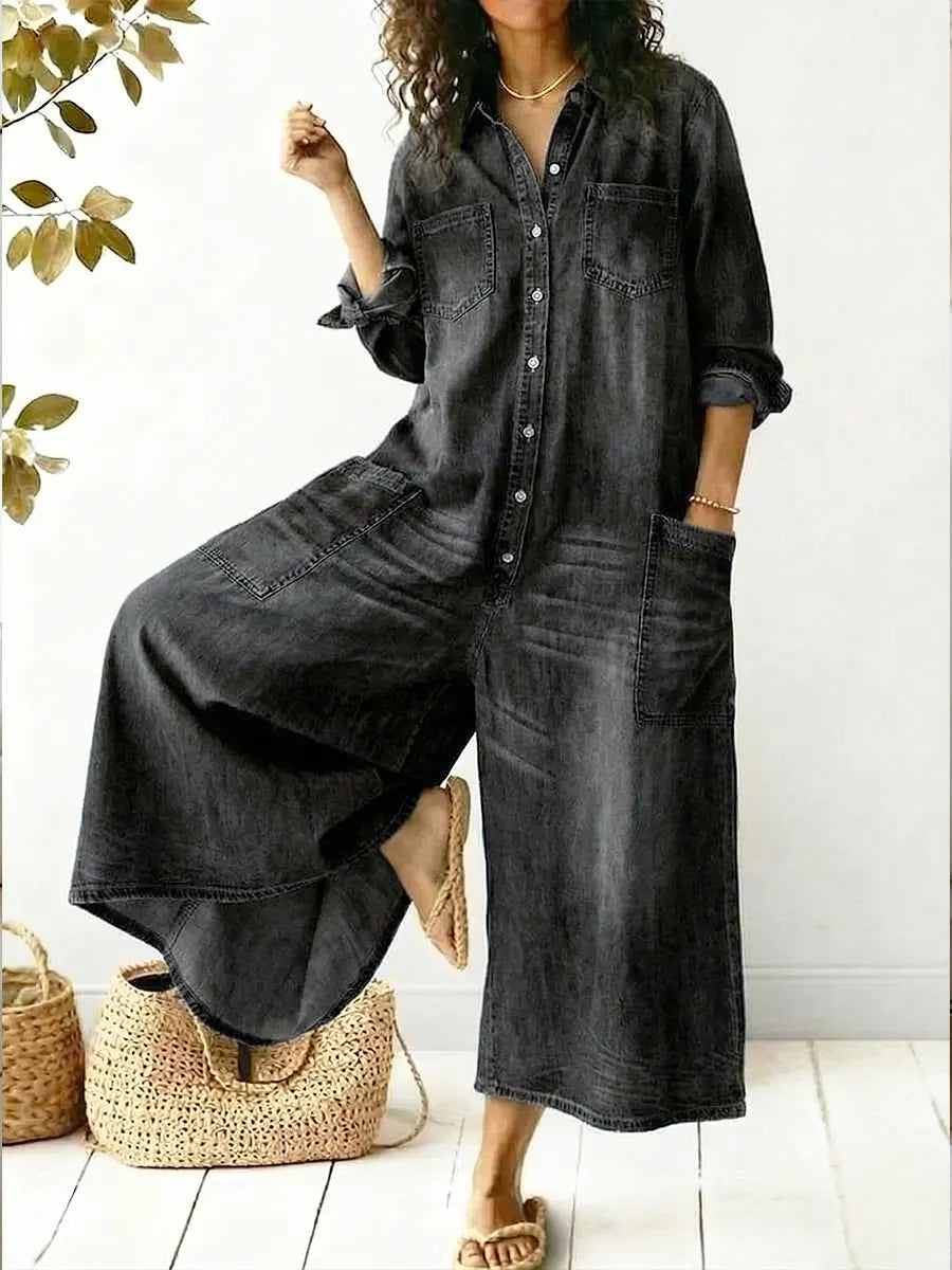 Alexa | Women's Jumpsuit Full Sleeve Button Front Wide-Leg