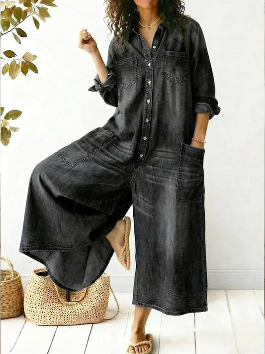Alexa | Women's Jumpsuit Full Sleeve Button Front Wide-Leg