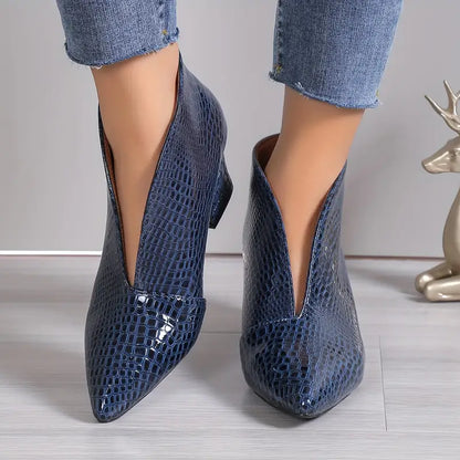 Mackenzie | Women's Textured Ankle Boots with Curved Cut and Mid Block Heel