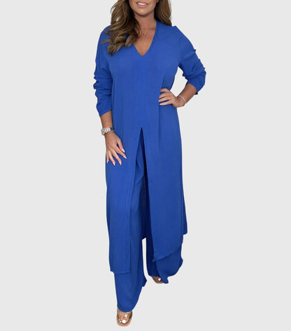 Nicole | Women's Duster Cardigan Two-Piece Set Wide Leg Pants