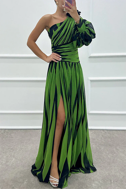 Eliana | Refined Striped One Shoulder Maxi Dress