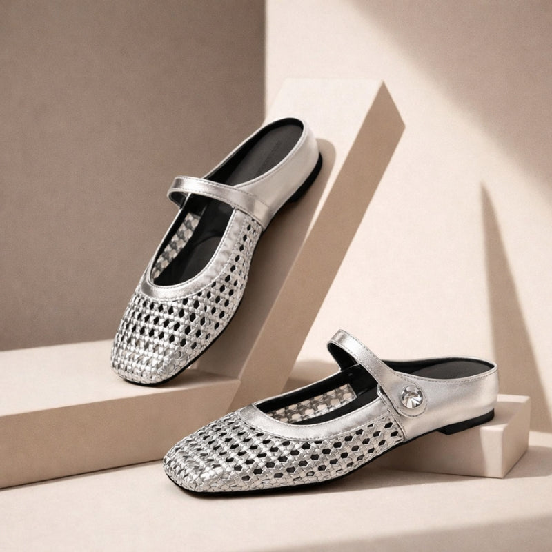 Crystal | Women's Mary Jane Mules Woven Flat Slip On Shoes
