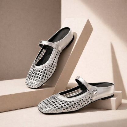 Crystal | Women's Mary Jane Mules Woven Flat Slip On Shoes