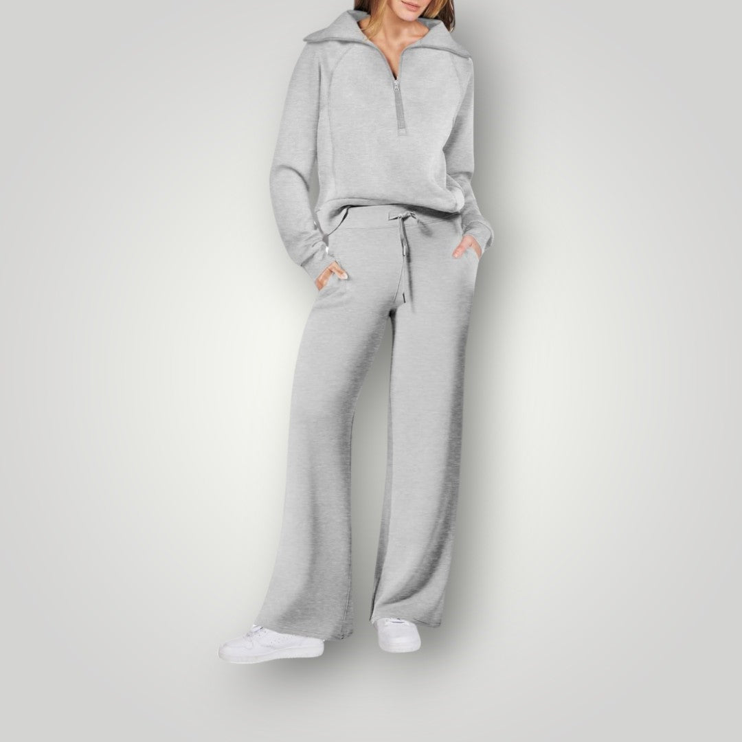 Bianca | Women's Loungewear Set Half Zip Sweatshirt Wide Leg Pants