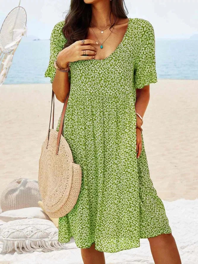 Penelope | Women's Ditsy Floral V-Neck Short-Sleeved Smock Dress