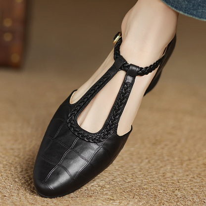 Colleen | Women's Leather T-Strap Mary Jane Flats Pointed Toe Flat