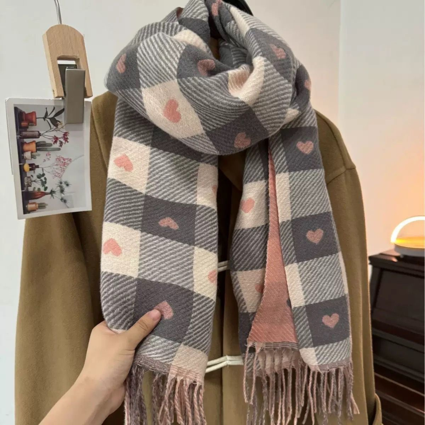 Cindy | Cozy Warm Plaid Double Side Tassel Scarf