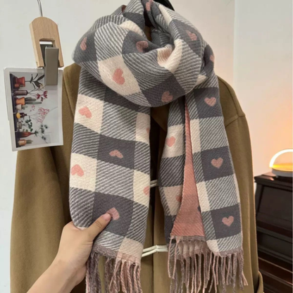 Cindy | Cozy Warm Plaid Double Side Tassel Scarf
