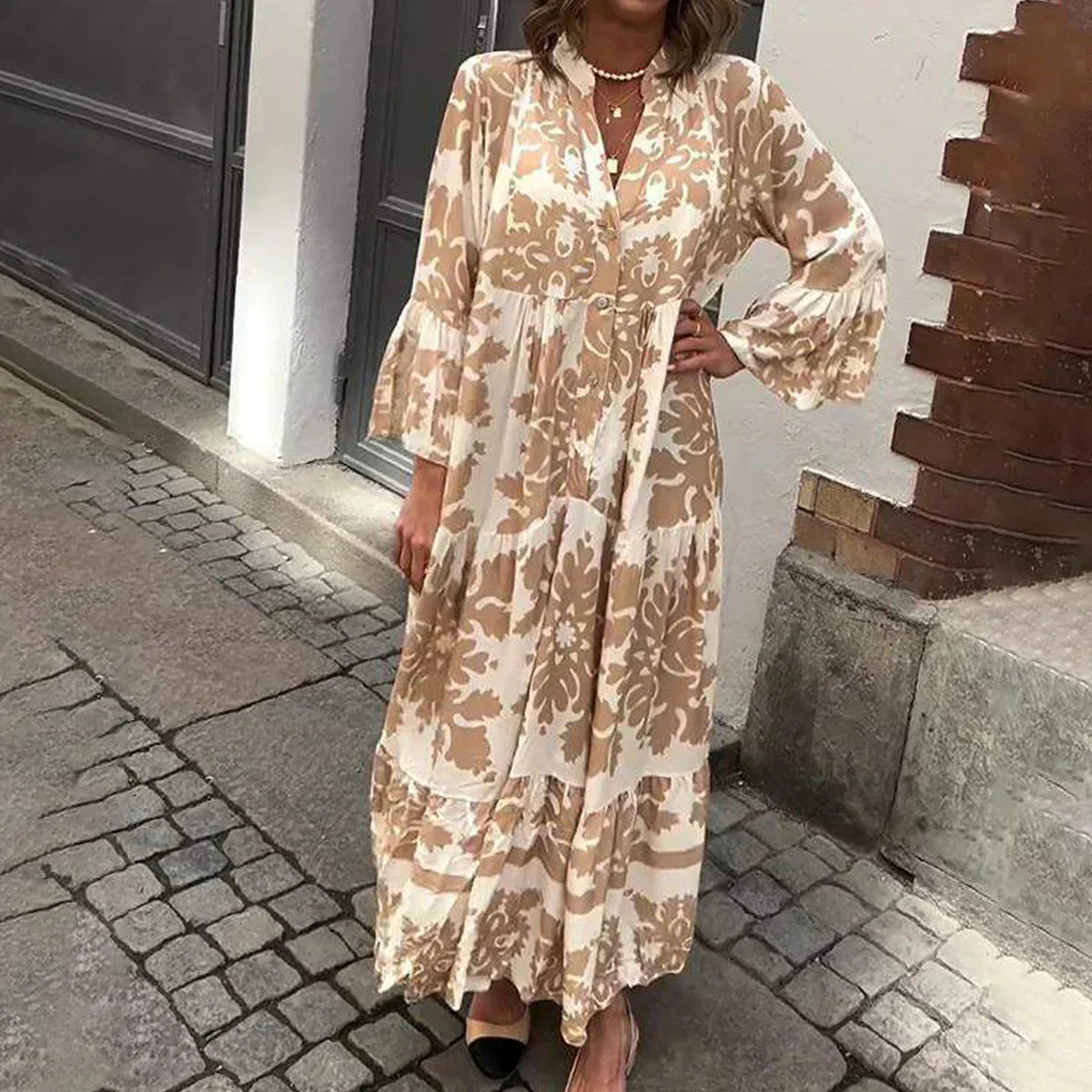 Julia | Women's Bohemian Flowy Printed Draped Maxi Dress Everyday