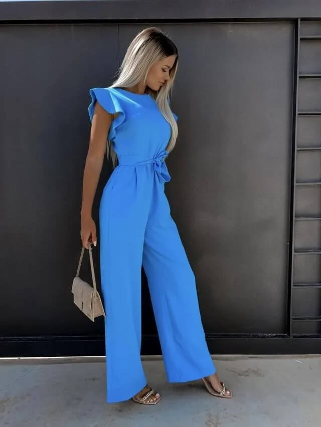 Ashley | Women's Ruffle Sleeve Wide-Leg Jumpsuit Belted Refined