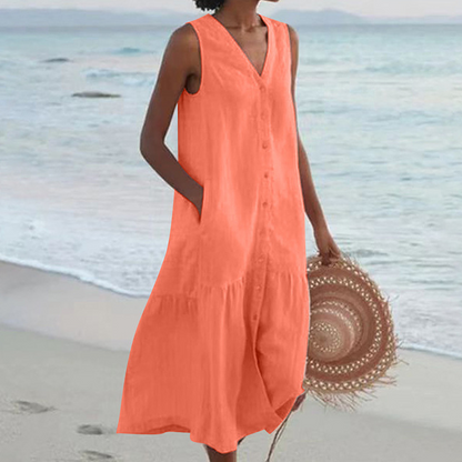 Brinley | No-Sleeve Buttoned Mid-Length Dress