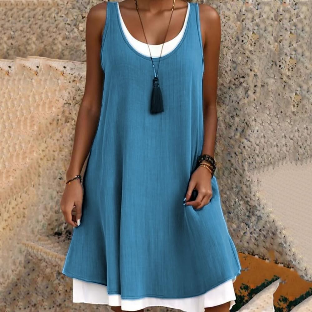Adalynn | Women's No-Sleeve Scoop Neck Layered Short Dress