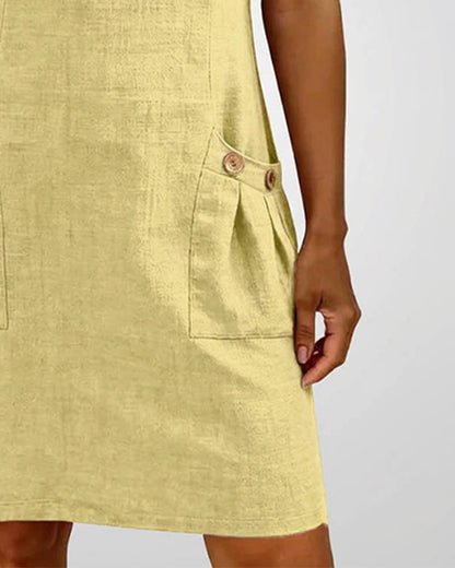 Sara | Women's Shift Dress Short-Sleeved Zip Neck with Pockets