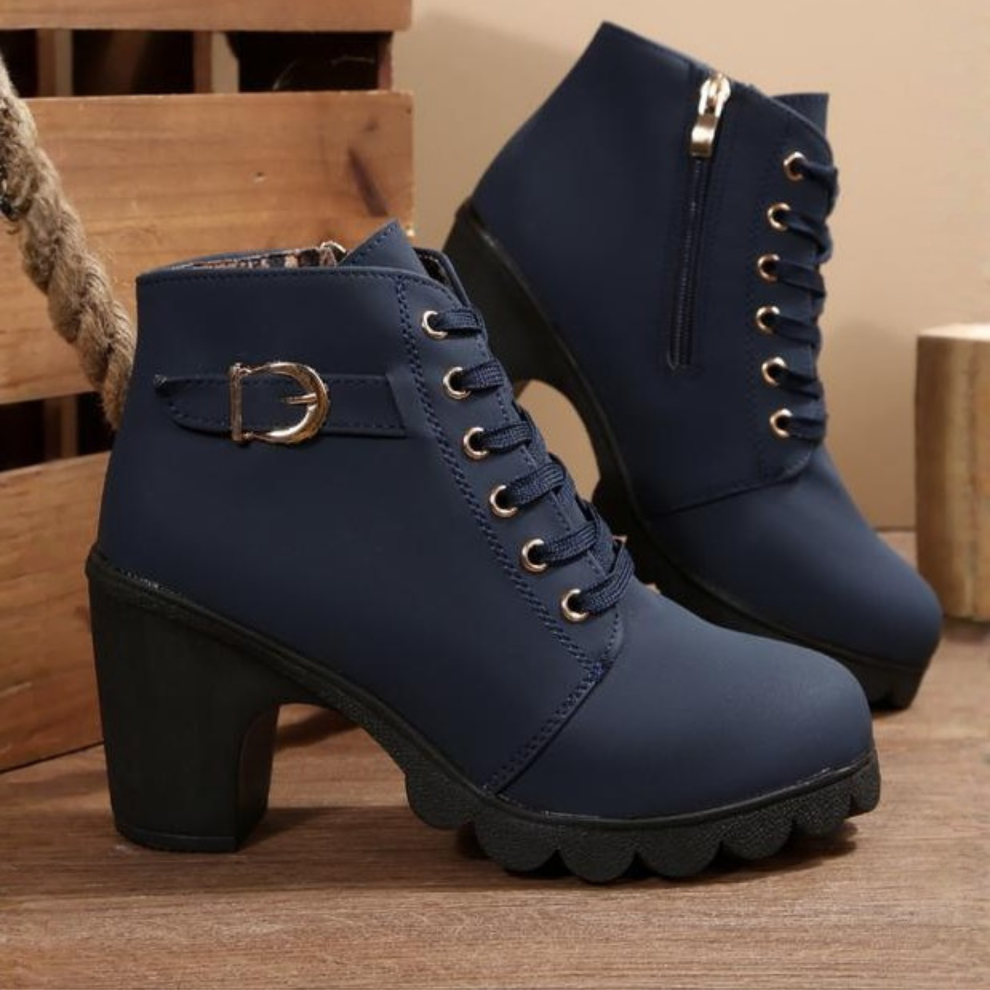 Julie | Trendy Lace-Up Chunky Ankle Boots