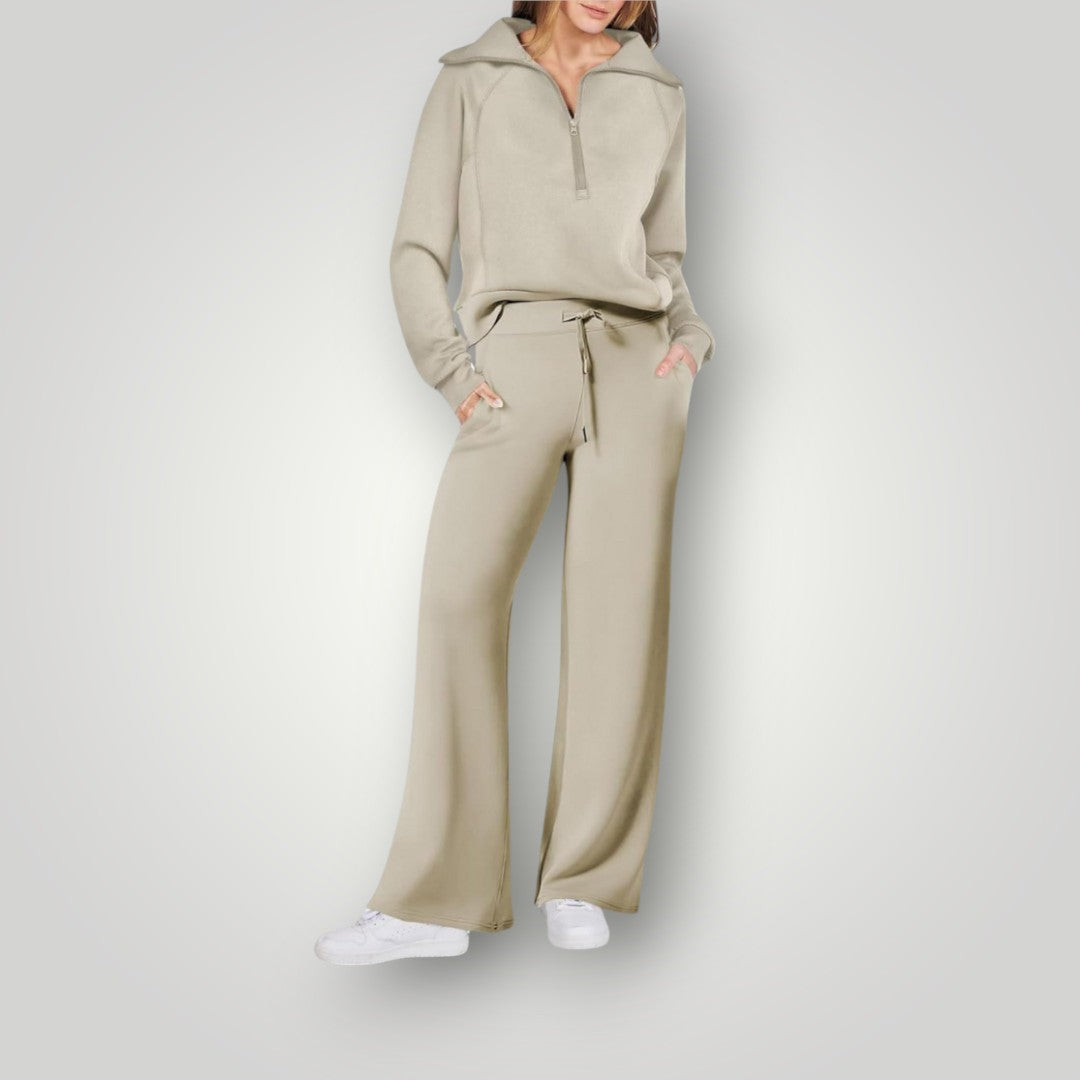 Bianca | Women's Loungewear Set Half Zip Sweatshirt Wide Leg Pants