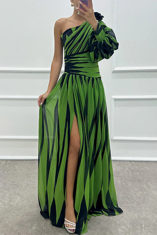 Eliana | Refined Striped One Shoulder Maxi Dress