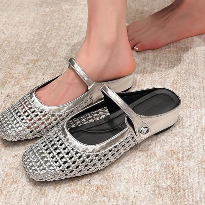 Crystal | Women's Mary Jane Mules Woven Flat Slip On Shoes