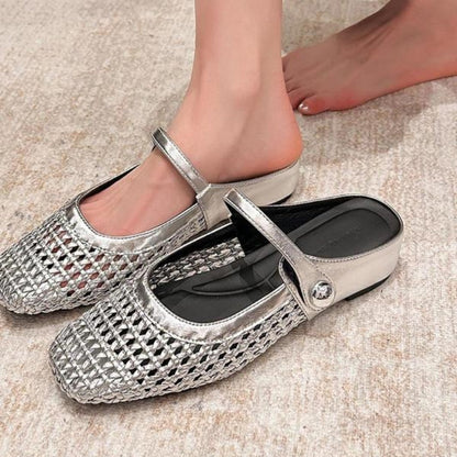Crystal | Women's Mary Jane Mules Woven Flat Slip On Shoes