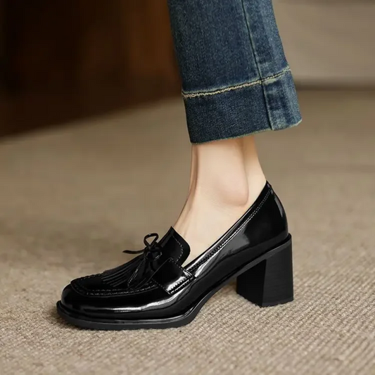 Daniela | Women's Tassel Loafer Pumps Block Heel Round Toe Heels