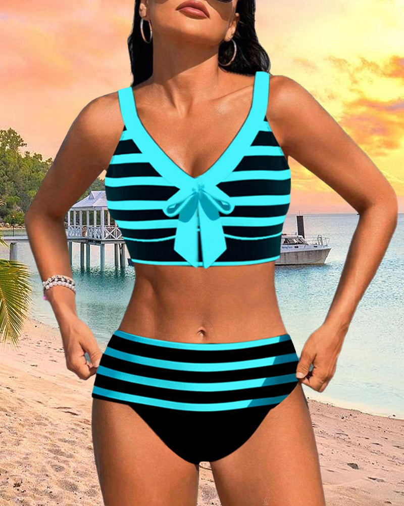 Ashley | Women's High Waist Striped Bikini Set