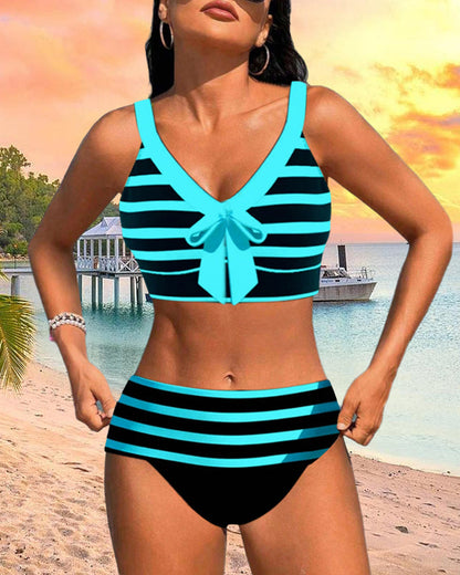Ashley | Women's High Waist Striped Bikini Set