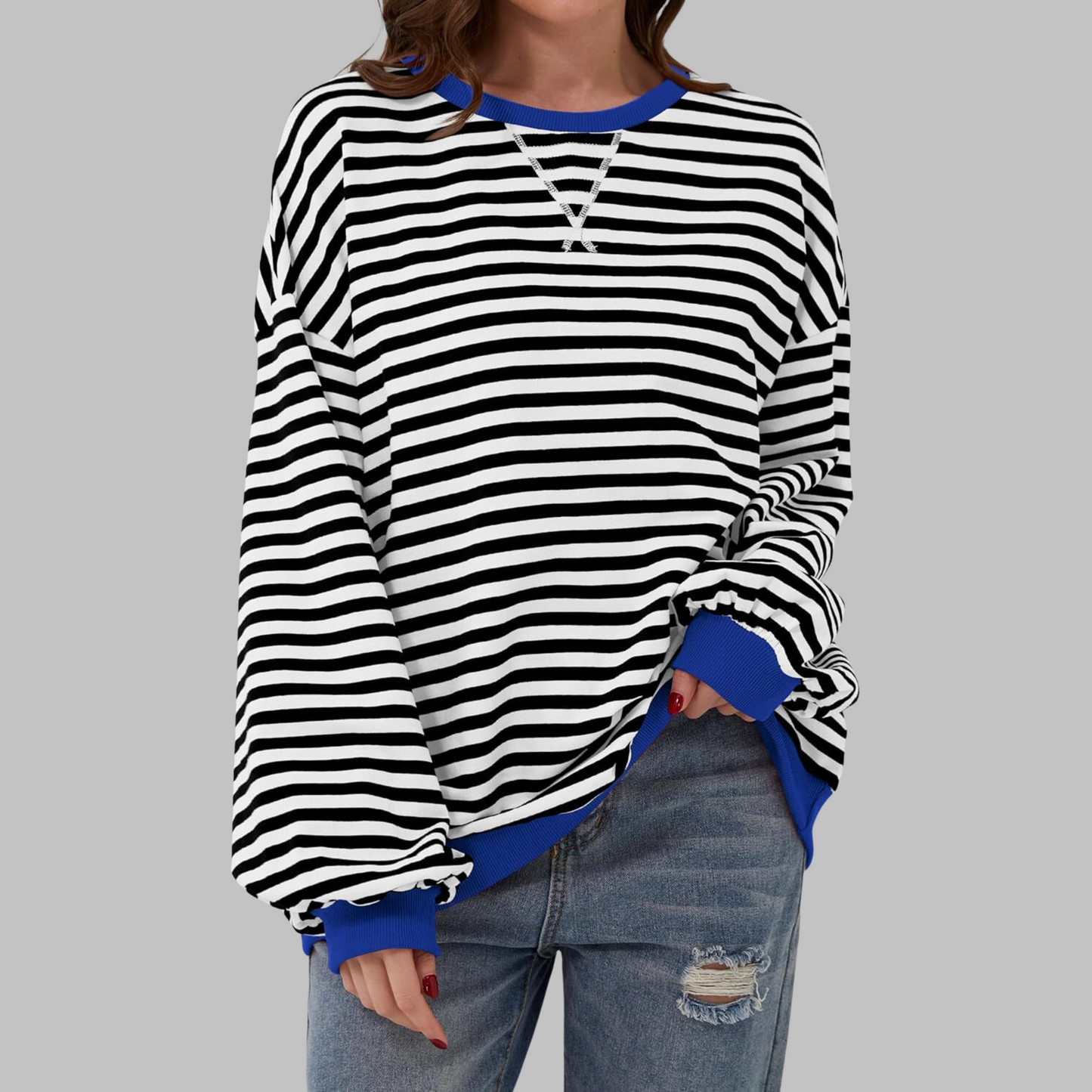 Penelope | Women's Striped Crewneck Long Sleeve Oversized Sweatshirt
