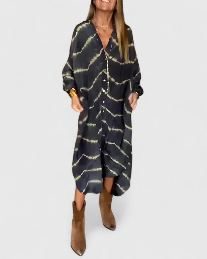 Jade | Women's Tie-Dye Print Button-Through Midi Button-Up Dress