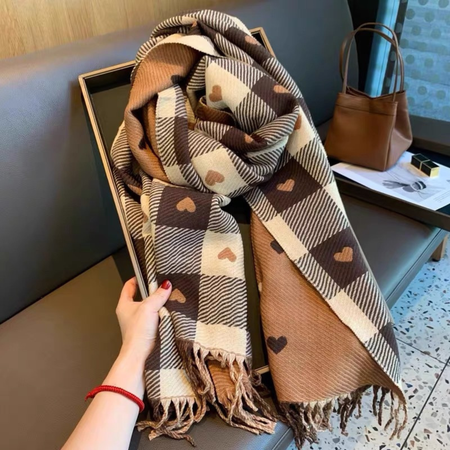 Cindy | Cozy Warm Plaid Double Side Tassel Scarf