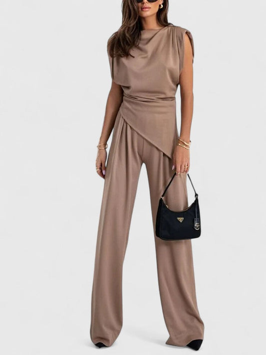 Bella | Women's Draped Two-Piece Set Wide Leg Pants Occasion Outfit