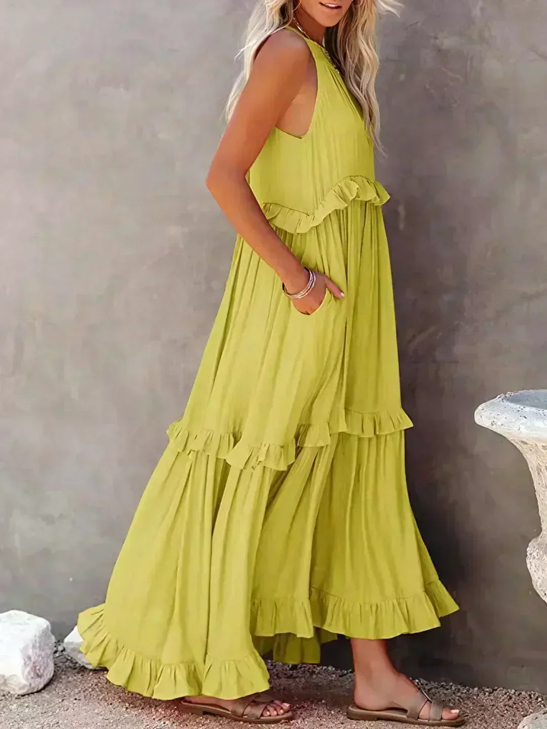 Serenity | Refined No-Sleeve Dress with Ruffles