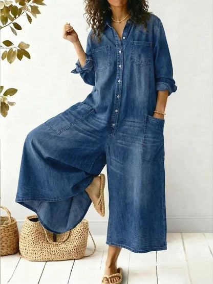 Alexa | Women's Jumpsuit Full Sleeve Button Front Wide-Leg