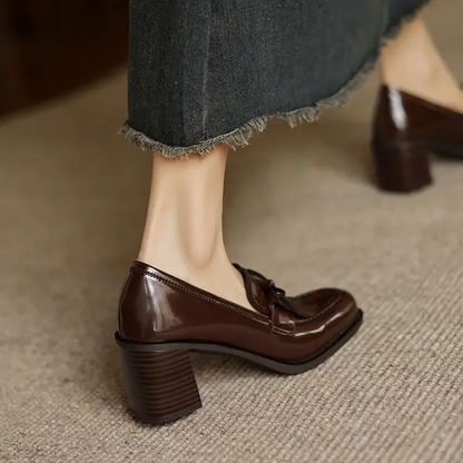 Daniela | Women's Tassel Loafer Pumps Block Heel Round Toe Heels