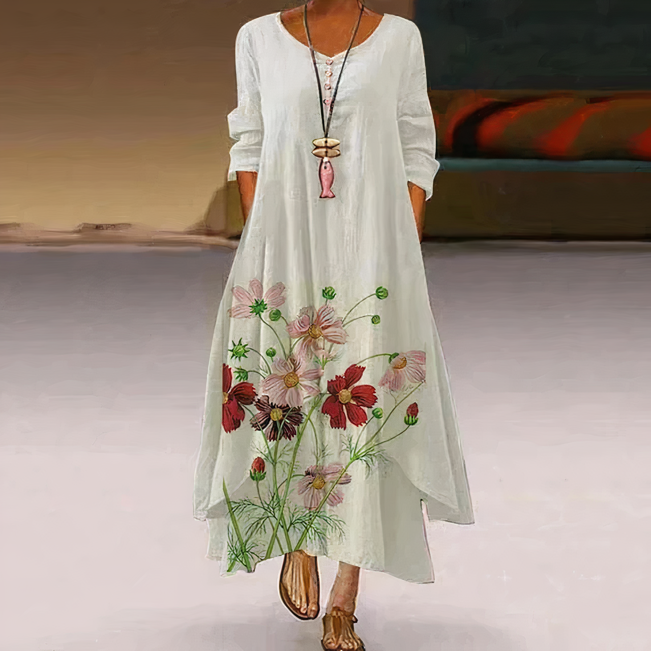 Stephanie | Women's Floral Print Full Sleeve Loose Maxi Dress