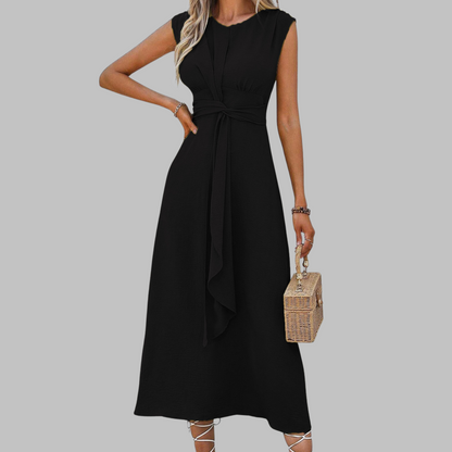 Rachel | Women's Belted Mid-Length Dress No-Sleeve Round Neck A-Line