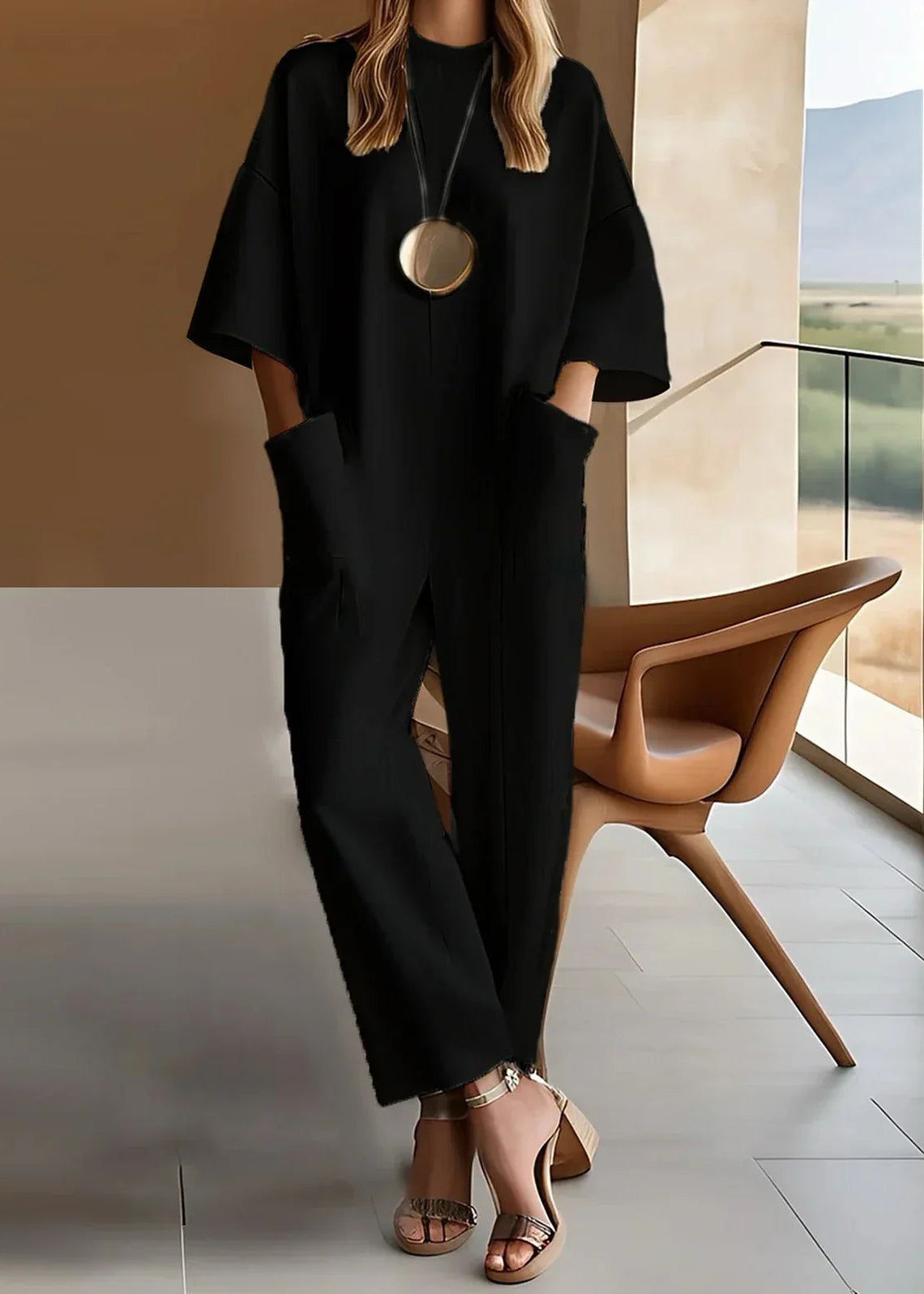 Peyton | Women's Short-Sleeved Wide-Leg Jumpsuit Crew Neck