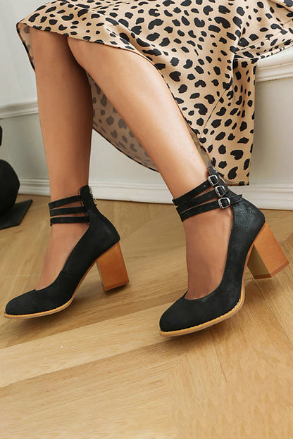 Sharon | Smooth Sandals with Ankle Strap and Thick Heel
