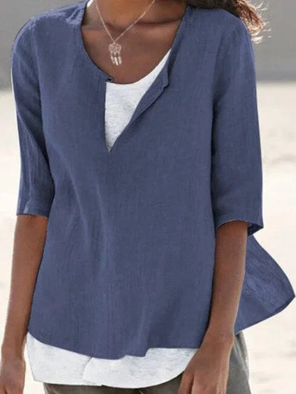 Camille | Women's 3/4 Sleeve Blouse Split Neck Relaxed Top