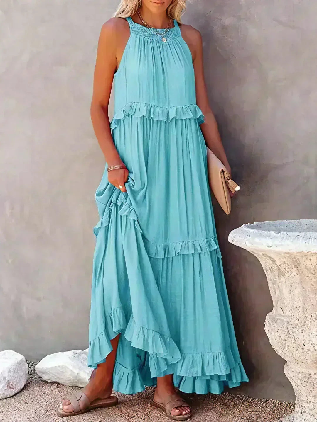 Serenity | Refined No-Sleeve Dress with Ruffles